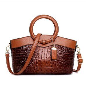 ✨ SSML Croc-Embossed PU Leather Handbag – Brown | Chic European Style